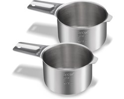 2 stuks 1 kop 240 ml 8 oz roestvrijstalen maatbekers set, nat droog voedsel maatbekers portiecontrole, metalen hondenvoer schep voor kookgerei keuken thuis bakken essentials (2 stuks)