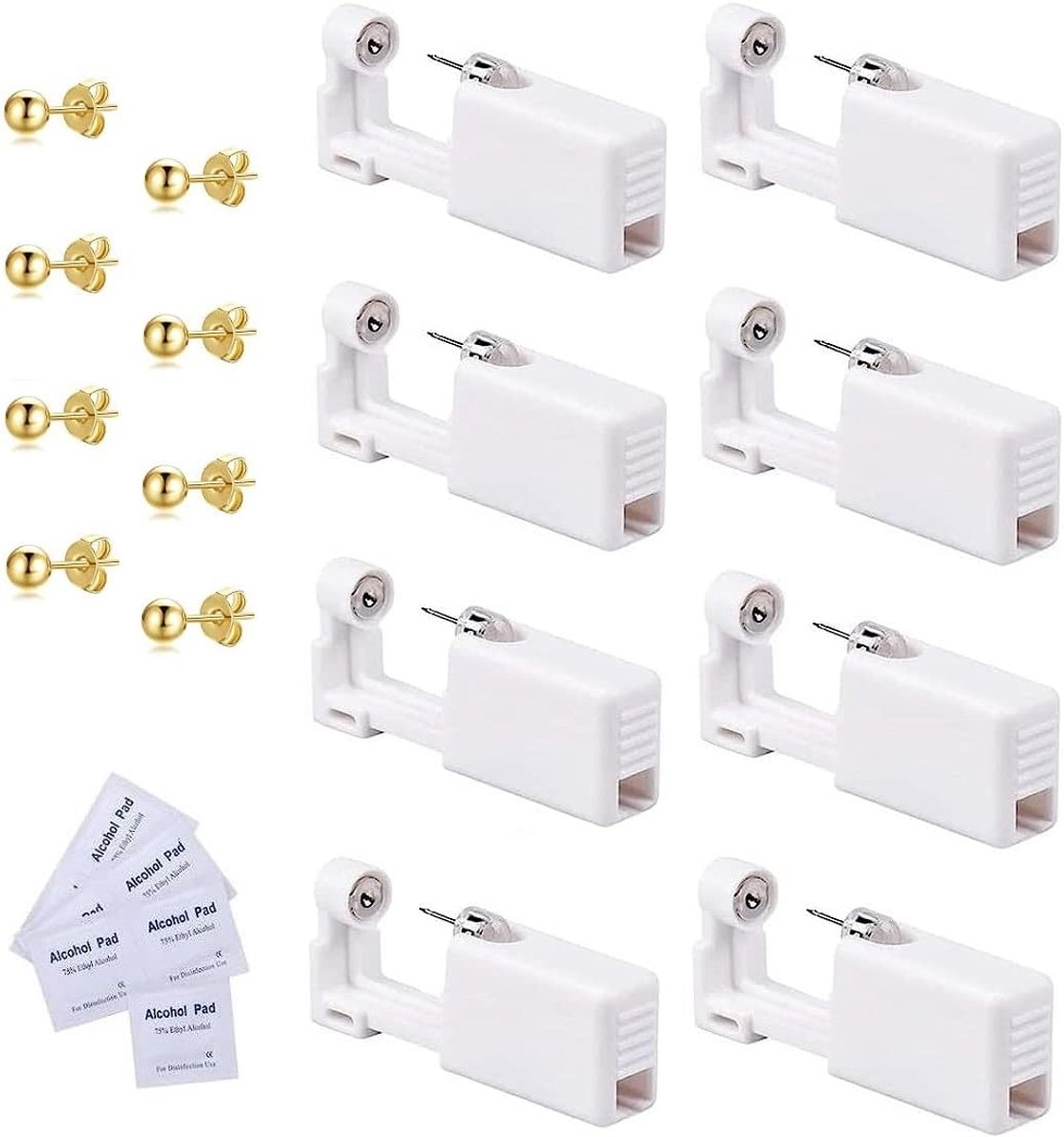 8 stuks oorpiercingpistolen, steriele veiligheidsoorneuspiercing wegwerpset, met oorstekers, asepsis piercingset, piercingaccessoires, Roestvrij staal