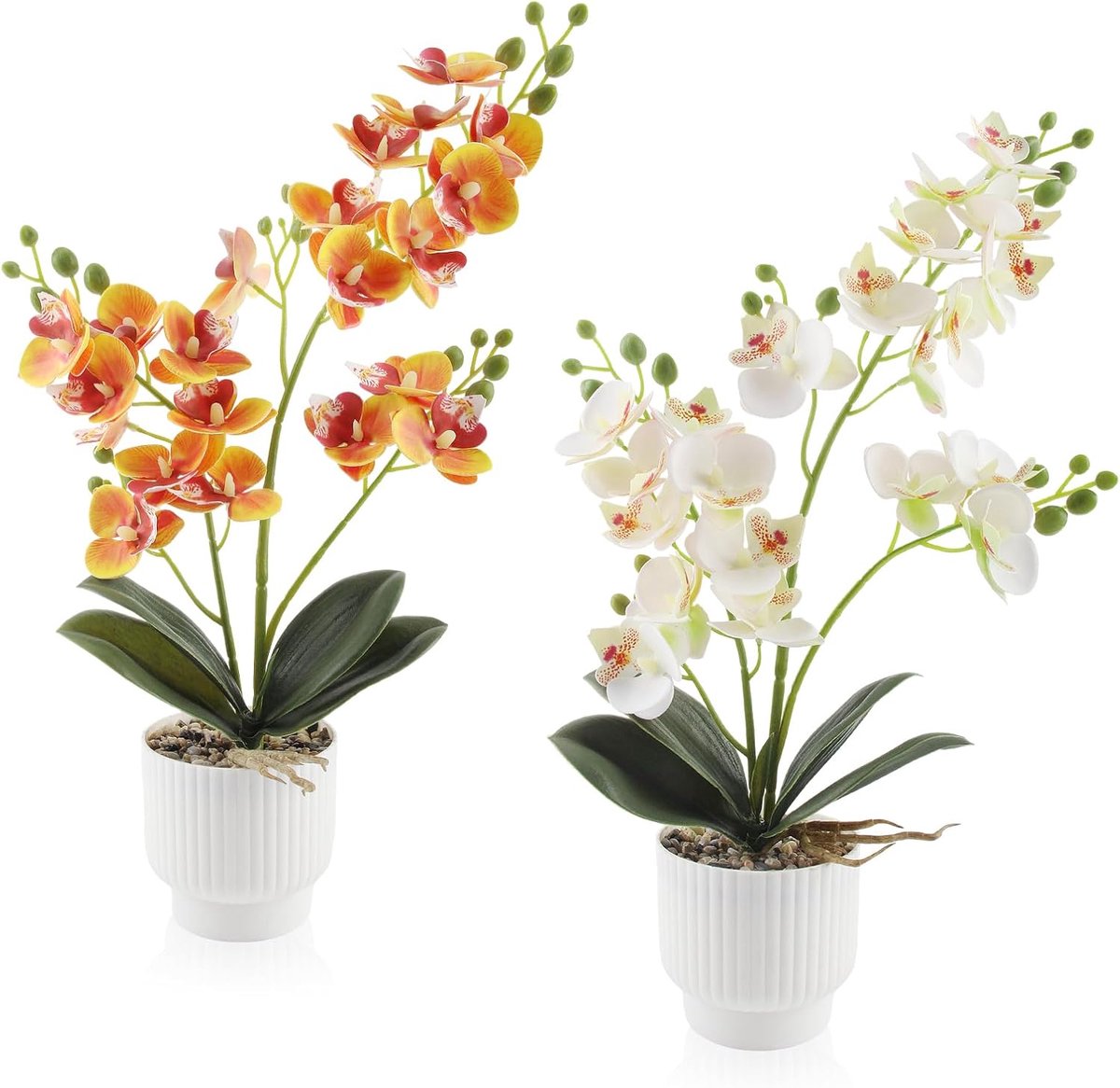 Kunstbloemen als echt geel wit | Kunstorchideeën als echte orchidee met plastic vaas voor tafeldecoratie, wooncultuur, kantoor, bruiloftsfeest, decoratie
