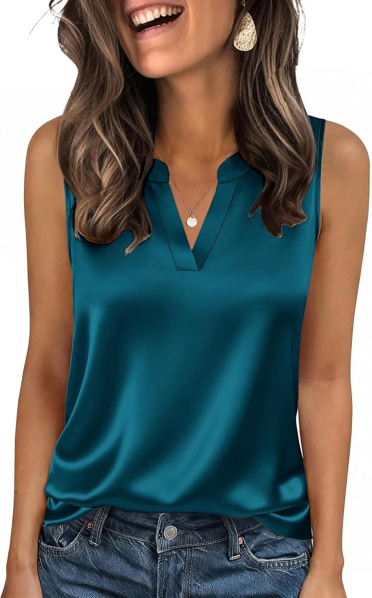 Dames satijnen tanktop elegante V-hals zijden top zomer mouwloze tanktops basic cami camisole casual satijnen blouse S-XXL