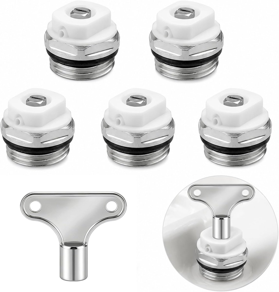 5 stuks ontluchtingsventiel radiator, 1/2 inch, messing | Met 1 ontluchtingssleutel, voor handmatige ventilatie