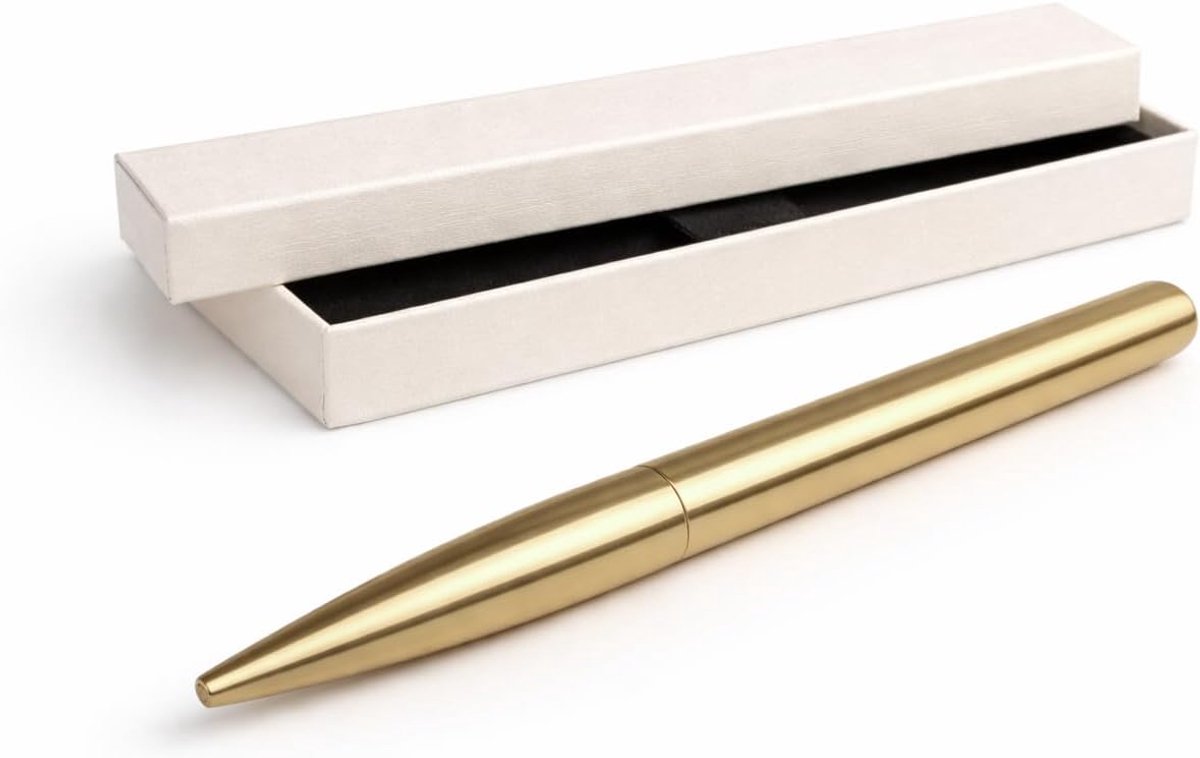 metalen balpen, mat goud, elegant design, in geschenkdoos