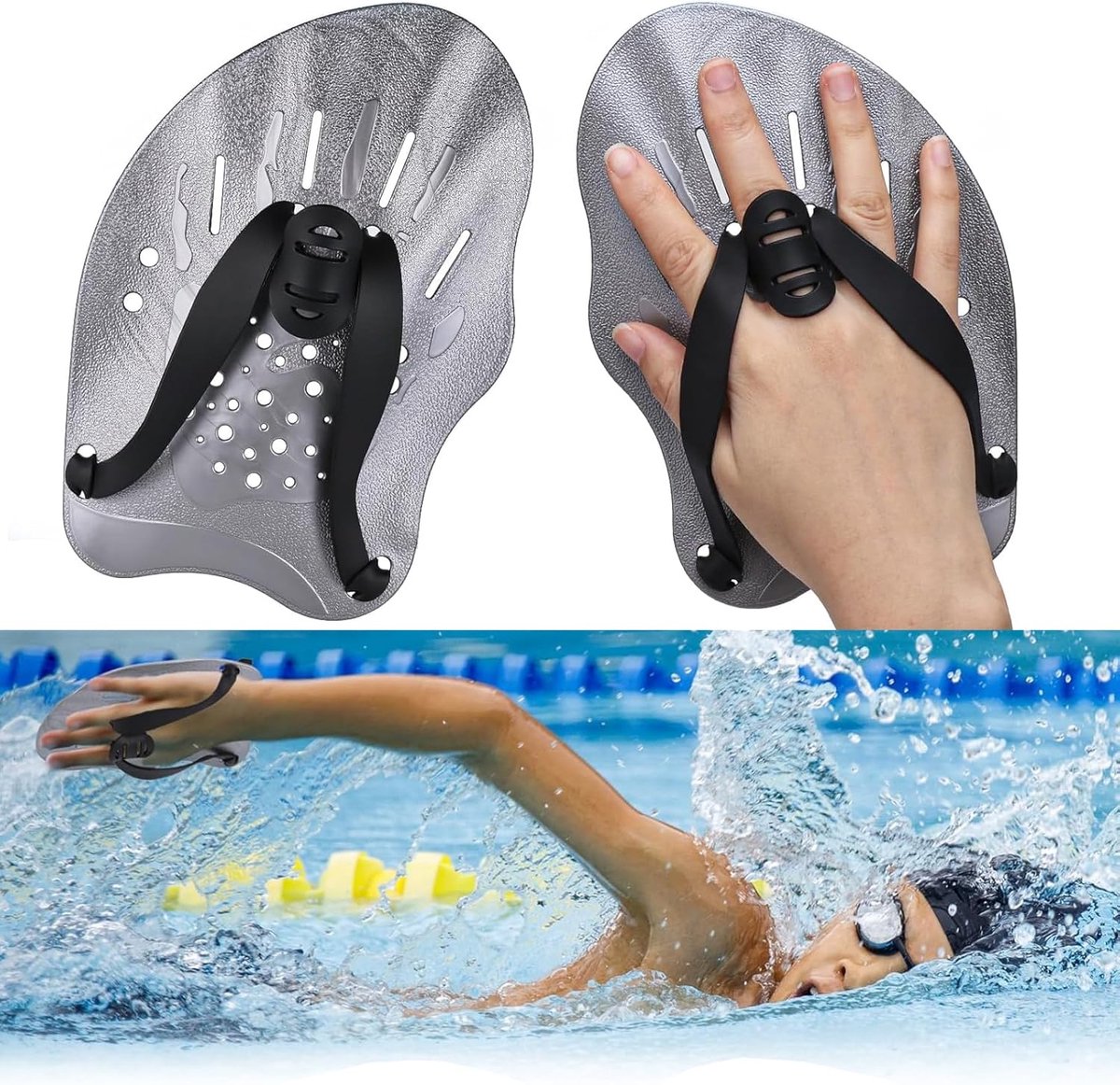 1 Paar Zwempaddles, Verstelbare Zwemhandschoenen Met Bandjes, Krachttrainingstool, Zwemaccessoires Voor Volwassenen En Kinderen, Unisex