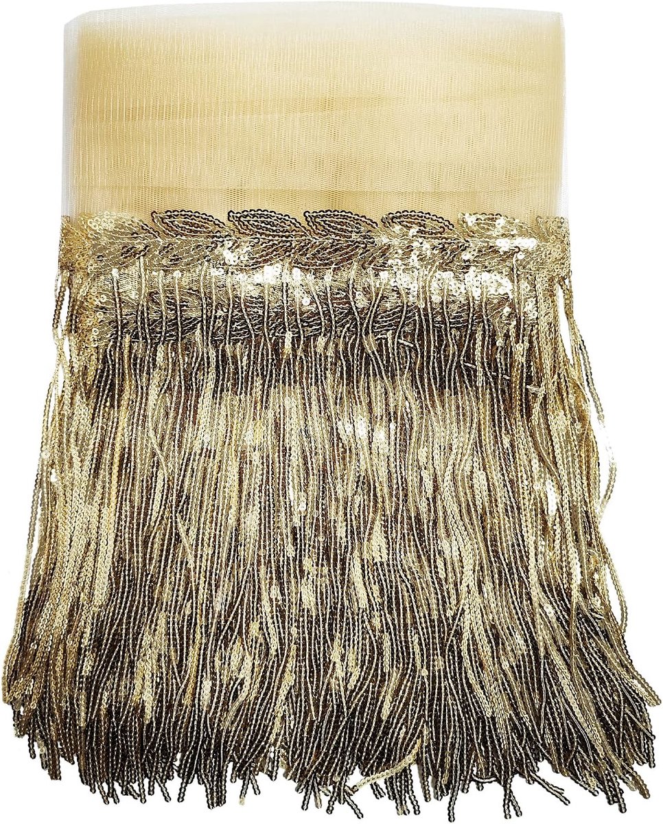 4,6 meter lengte 20 cm breedte franjeslint gesneden kwast zijde pailletten franjes kwastjes bezet naaibenodigdheden voor trimmen kleding/podiumjurken/gordijnen DIY Decoración (Licht Goud)