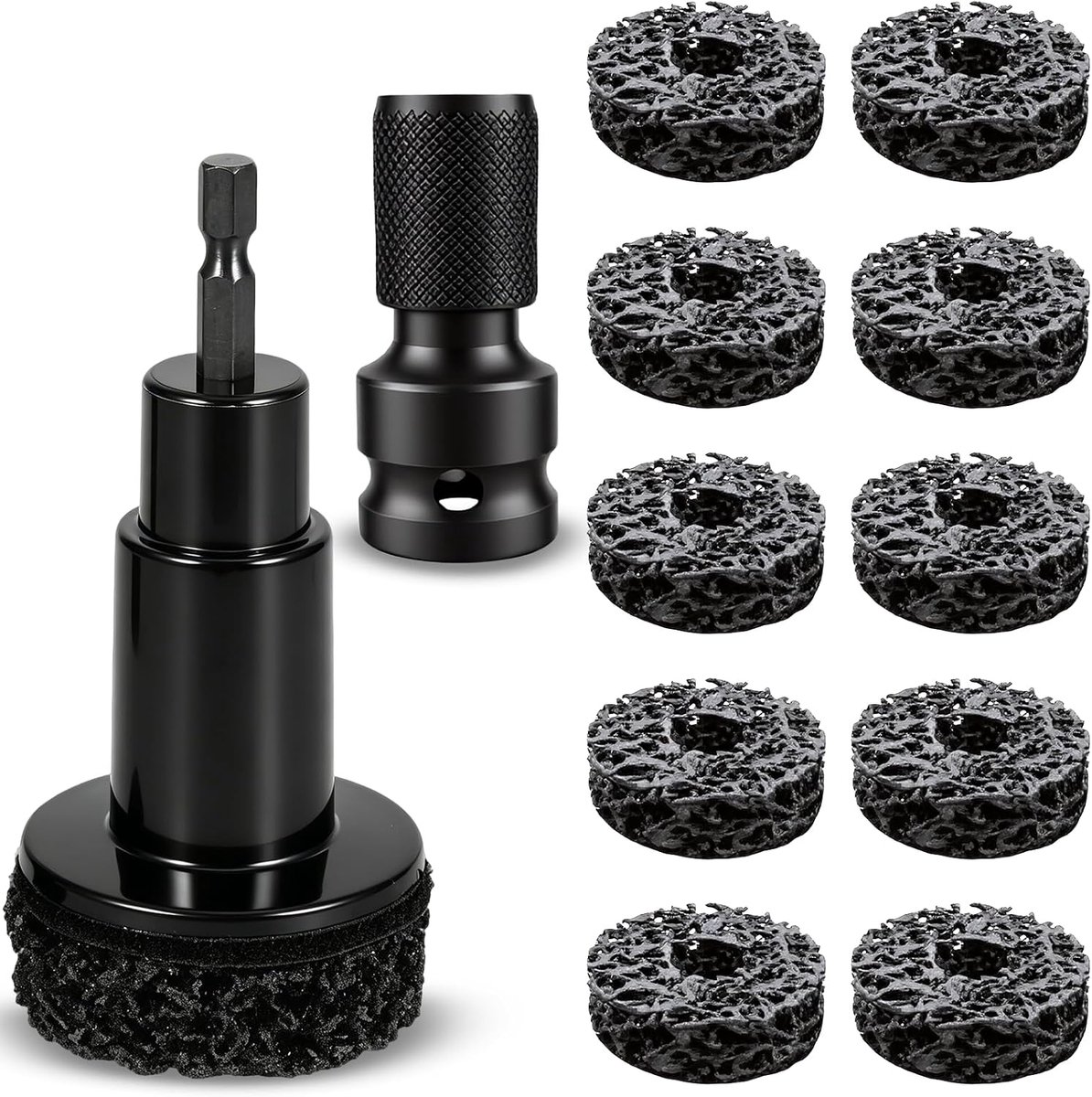 Wielbouten en wielnaafslijper met 10 slijpschijven, wielnaafreinigingsgereedschap, geschikt voor boormachines of 1/2 inch slagschroevendraaier, snelle roestverwijdering voor wielbouten en