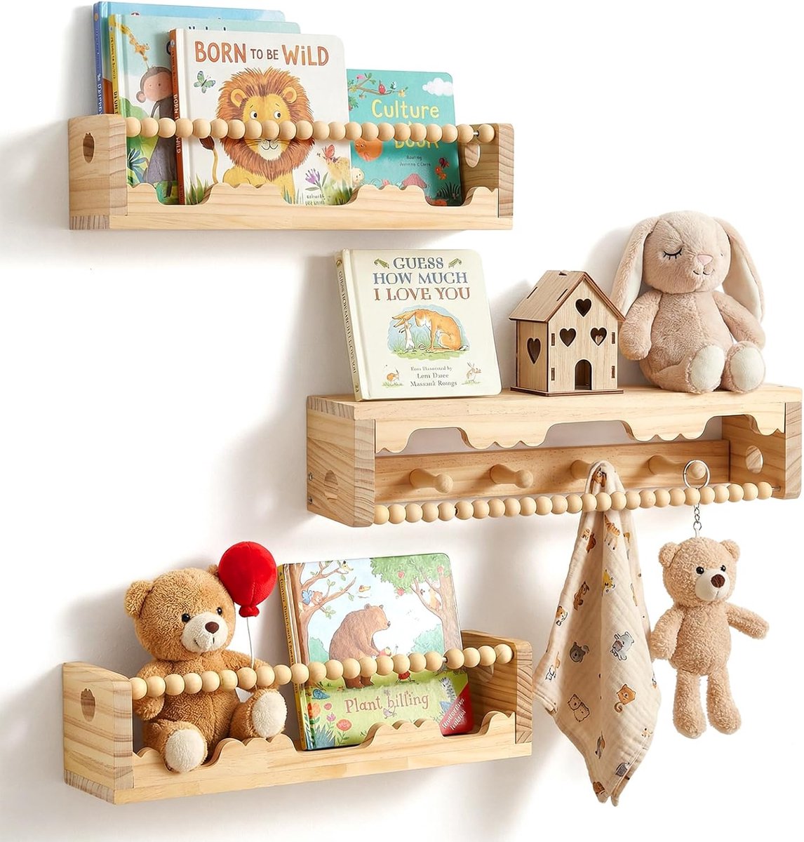 Boekenkast voor kinderen, 40 cm, wandrek, kinderkamer, set van 3, houten zwevende planken voor kinderkamer, babykinderkamer, decoratie, wandrek, kinderrek, ideaal voor boeken en speelgoed
