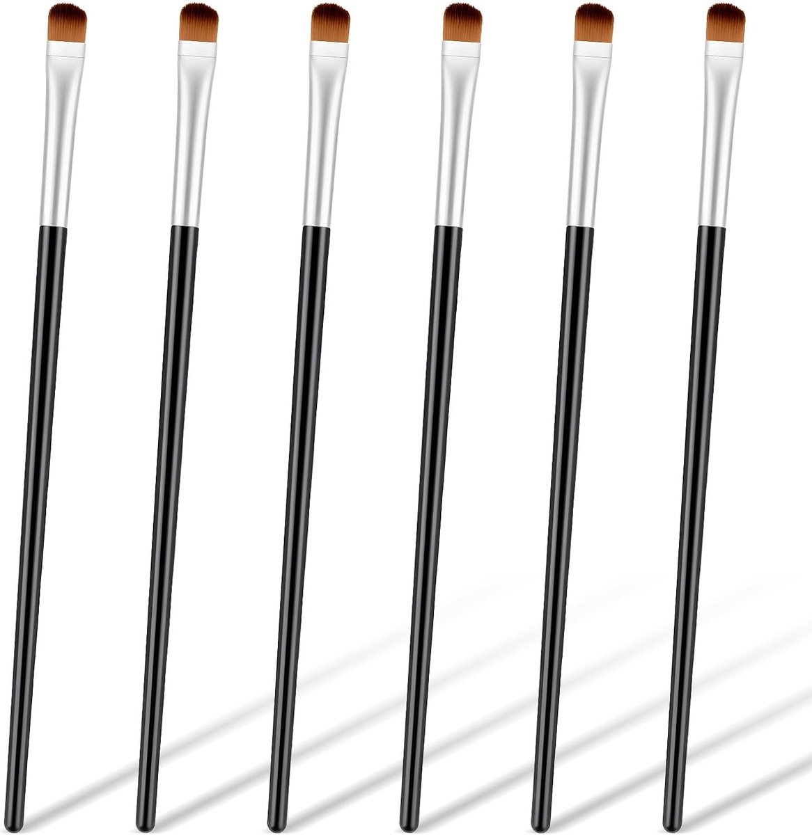 6 stuks, professionele oogschaduwkwast met zacht synthetisch haar, draagbaar, voor op reis, plat, afgeronde ogen, make-upkwast voor vrouwen, om te blenden, te verdelen, af te dekken