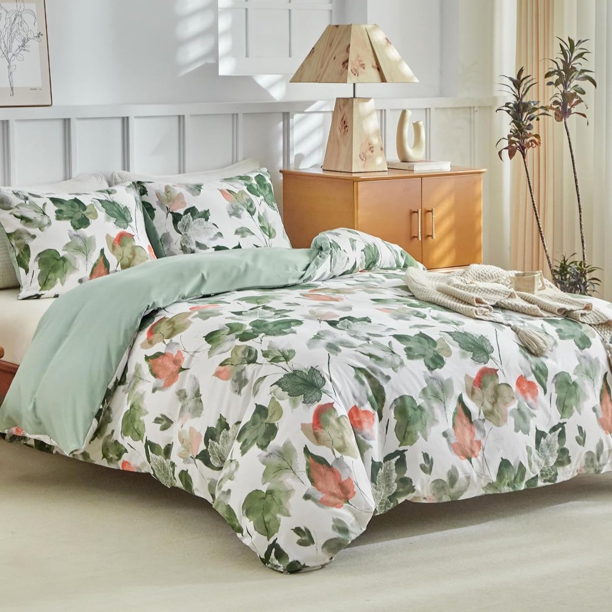 Beddengoedset voor tweepersoonsbed 240 x 220 cm, 3-delige beddengoedset, van microvezel, met aquarelpatroon, bestaande uit 1 dekbedovertrek 240 x 220 cm + 2 kussenslopen 50 x 80 cm,