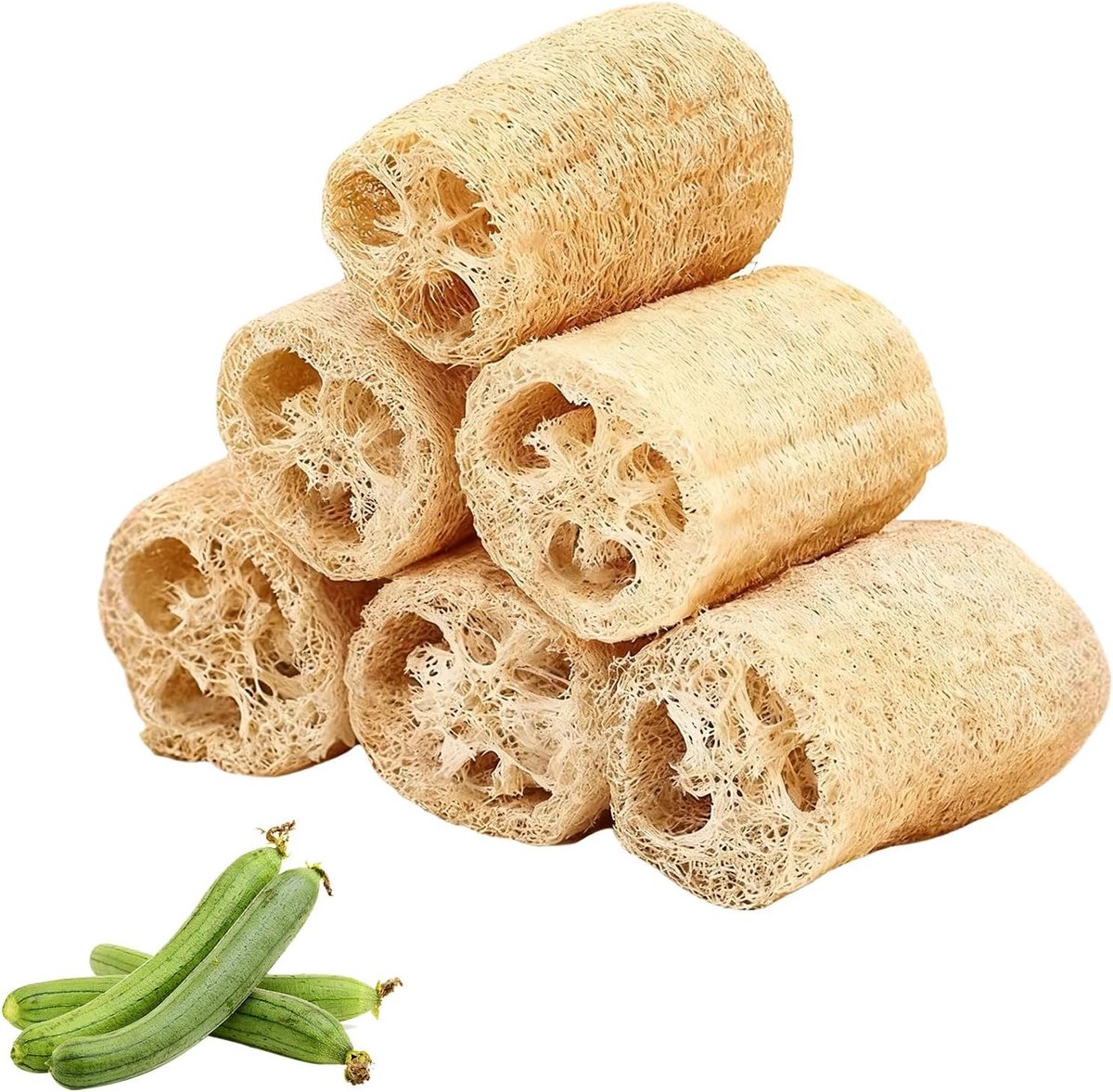 6 stuks natuurlijke loofa-spons, 10 cm, 100% natuurlijke loofa-spons, peelingspons, voor lichaamsverzorging en het verwijderen van dode huid bij het baden, afwassen, 6 stuks
