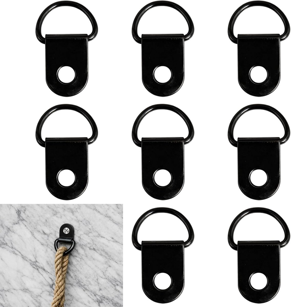 8-delige set, D-ring, zwart, van ijzer, sjorringen voor aanhangers met 5 kg draagkracht, geschikt voor aanhangers, vrachtwagens en campinguitrusting