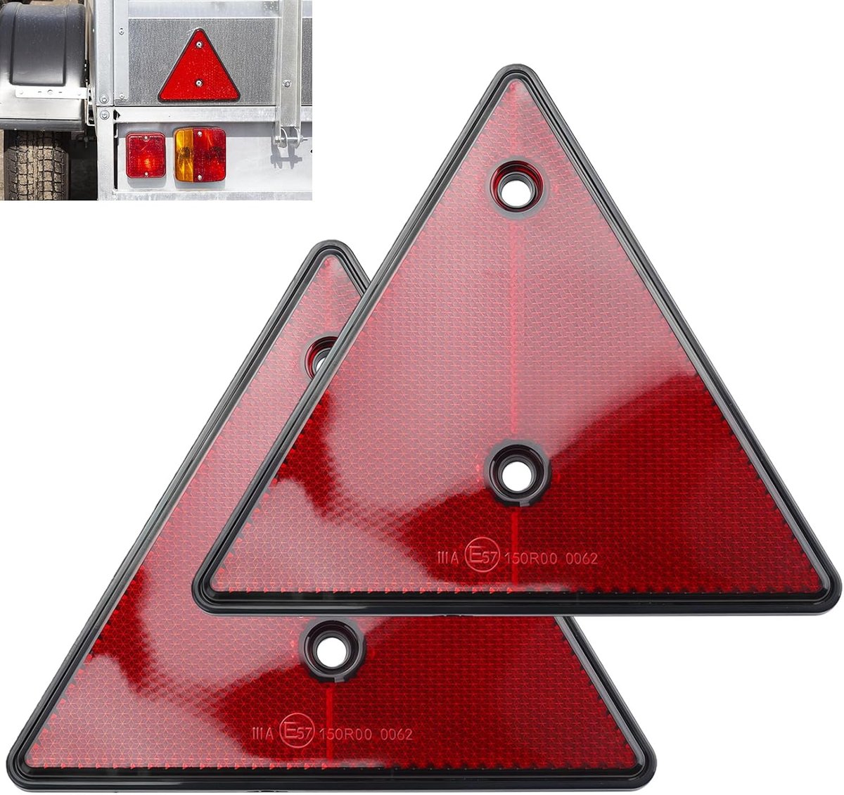 2 stuks hangers, reflectoren, driehoeken, rode driehoek, reflectoren driehoek, achterlicht, hanger, driehoek voor aanhanger, auto, tractor, vrachtwagen, caravan, campers