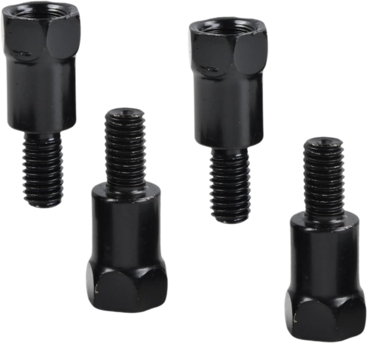 4 stuks motorspiegeladapters M10 naar M8 met verhoging – reductie + verhoging in één – rechter- en linkse schroefdraad – ideaal voor aftermarket M8-spiegels bij beperkt zicht