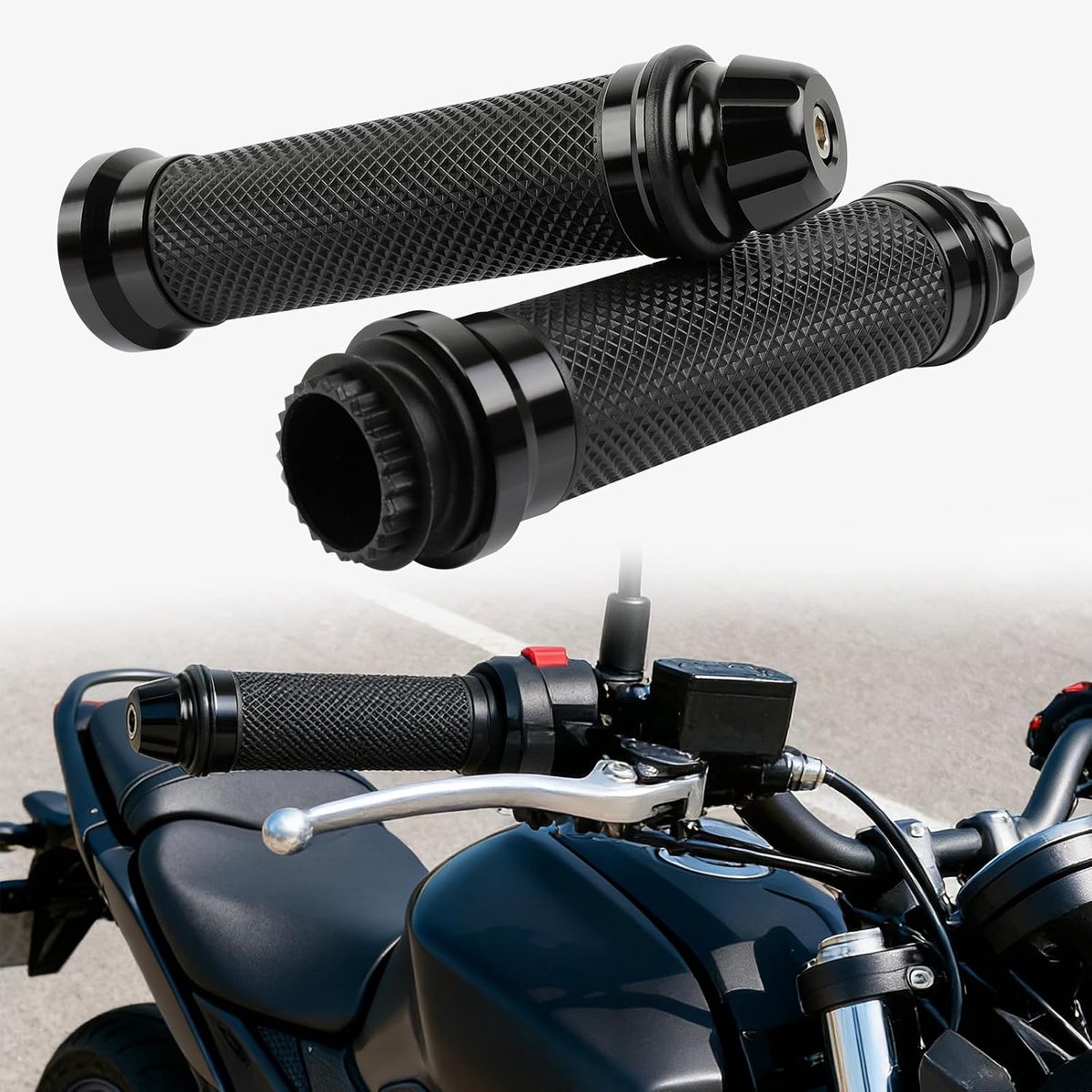 Stuurgrepen, 7/8 inch, antislip, voor motorfiets, met gasgreep en kabelklem, compatibel met Harley, Honda, Yamaha, Suzuki, Kawasaki, Triumph