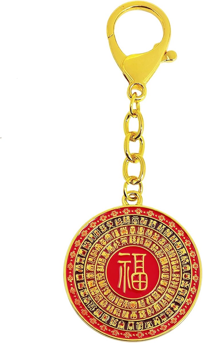 100 Fu Zegeningen Spiegel Sleutelhanger - Chinese Kalligrafie Lucky Charm met Manifestatie Spiegel, RVS Pocket Talisman voor Luck & Abundance W5779