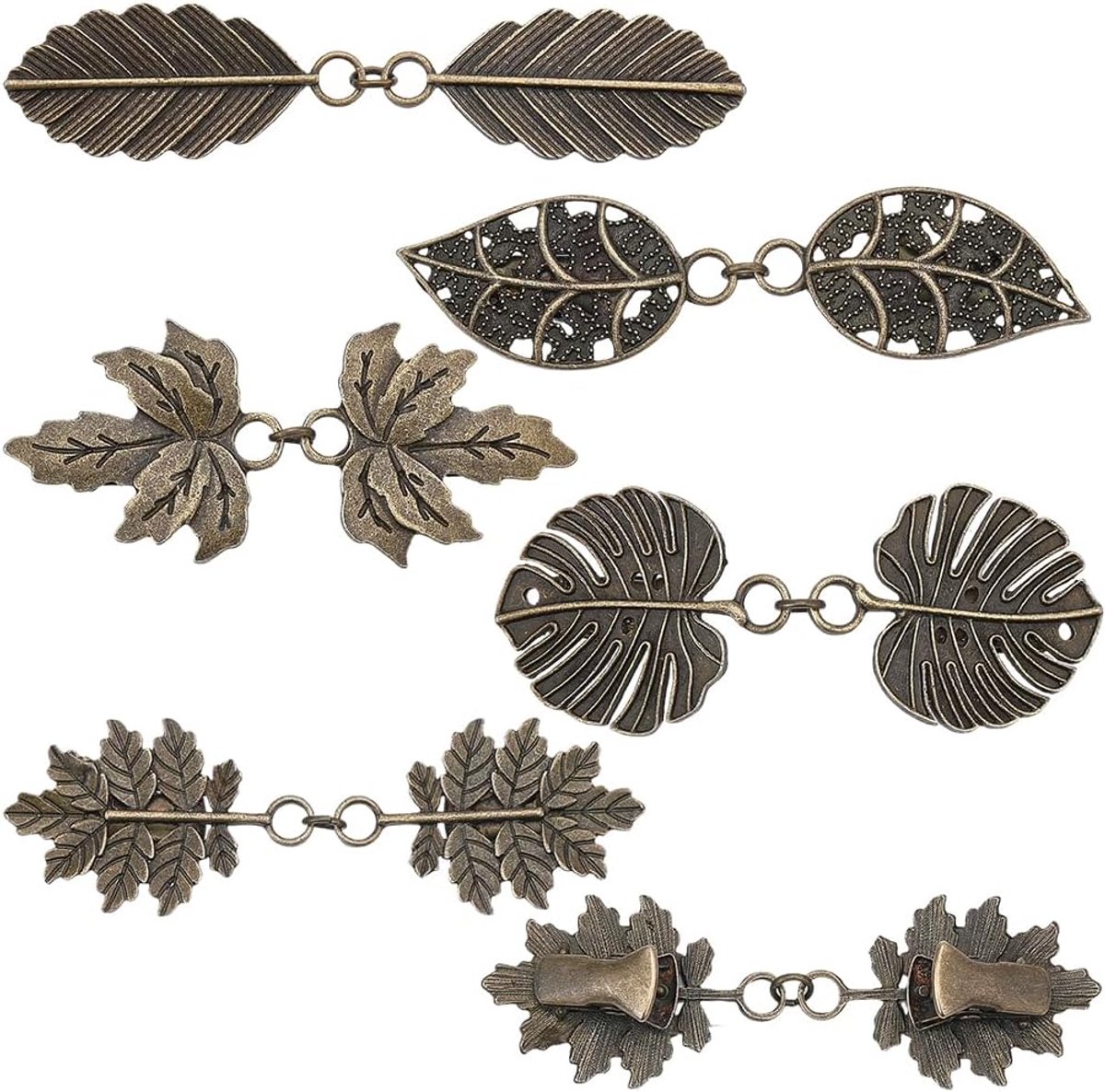1 Doos 5 Stuks Trui Cinch Clips Sjaal Clip Legering Antiek Brons Vintage Boom Blad Jurk Sjaal Kleding Cincher Clips Om Trui Samen Te Houden Voor Vrouwen Vesten Kraag Fitting Accessoires