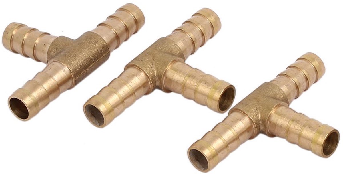 sourcingmap 8mm Dia T Vorm 3 Weg Messing Slang Barb Fittings Buis Connectors 3 stks
