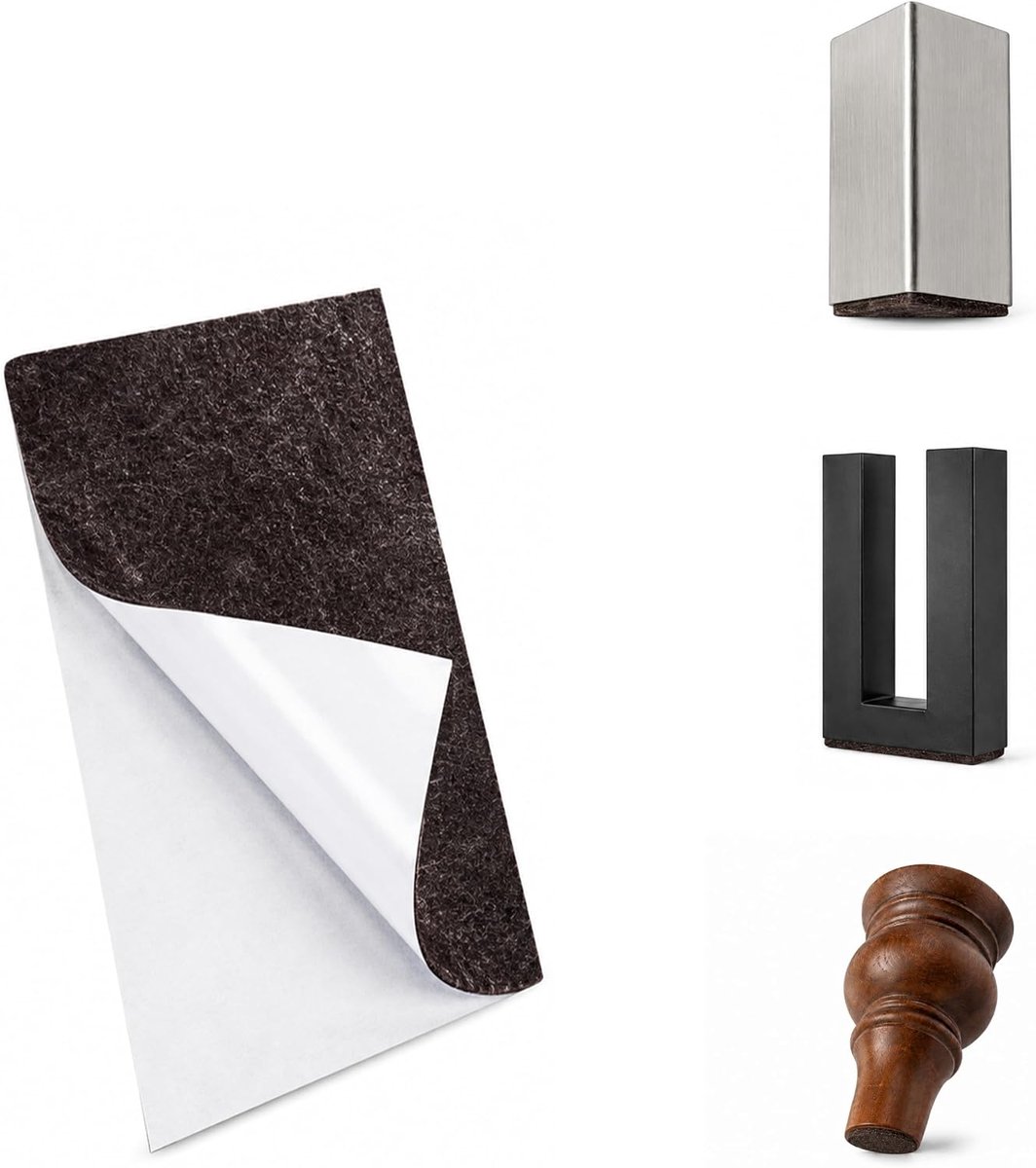 Viltglijders, zelfklevend, op maat te snijden, 100 x 250 mm (dikte 3 mm), kras-, slip- en geluidsisolatie voor meubels, extra duurzaam, Made in Italy
