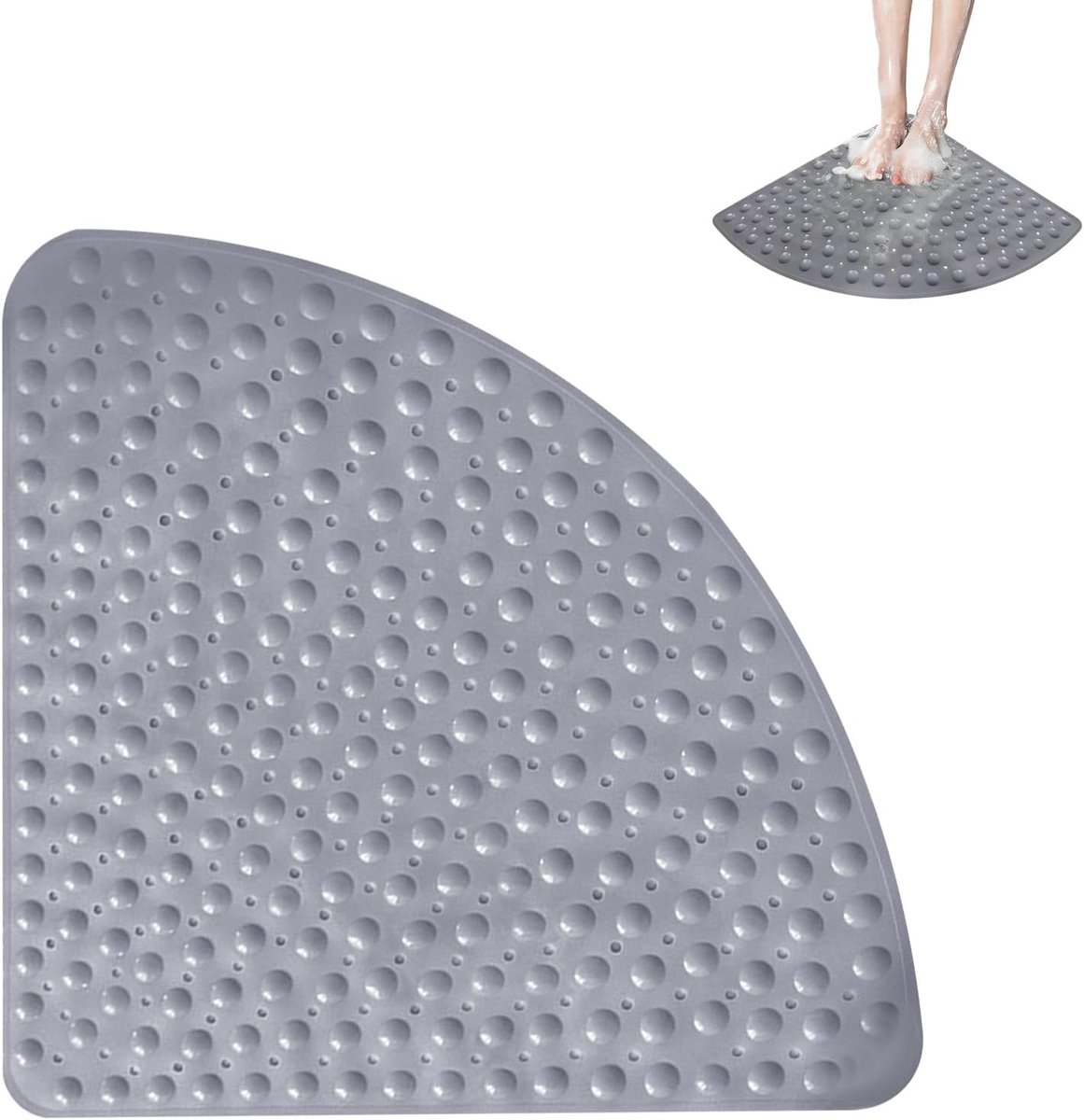driehoekig, 80 x 80 cm, antislip, met zuignappen en afvoergaten, voor douche en sauna (grijs)
