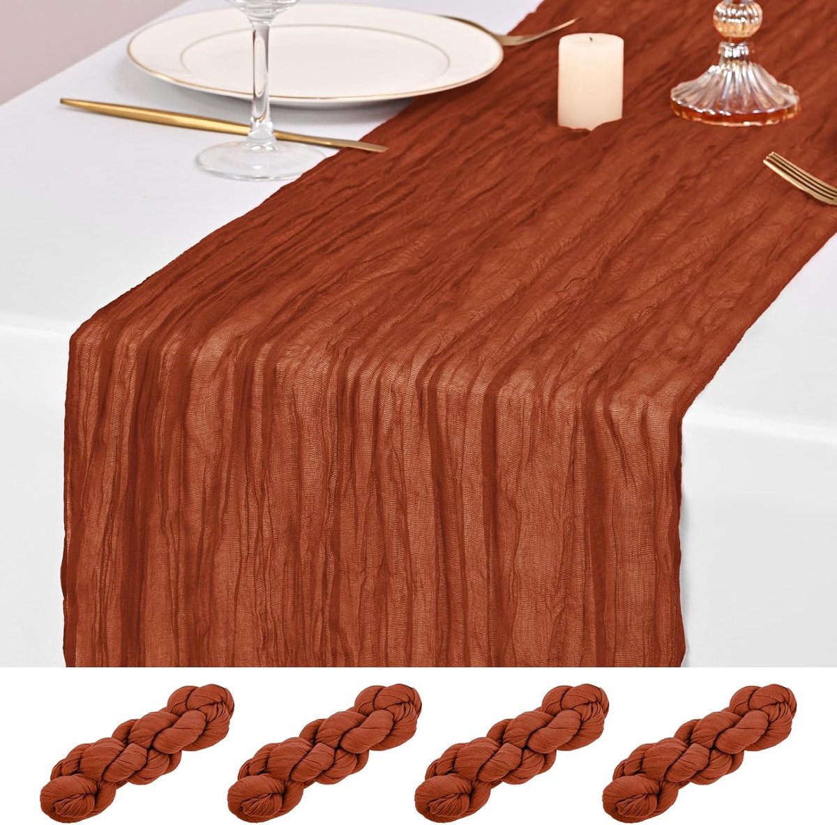 4 stuks terracotta kaasdoek tafelloper, 21 x 120 inch terracotta tafelloper, rustiek gaas, romantische lange doorschijnende stof, 21 m kaasdoek, tafellopers voor bruiloft, feest, bruidsbaby shower