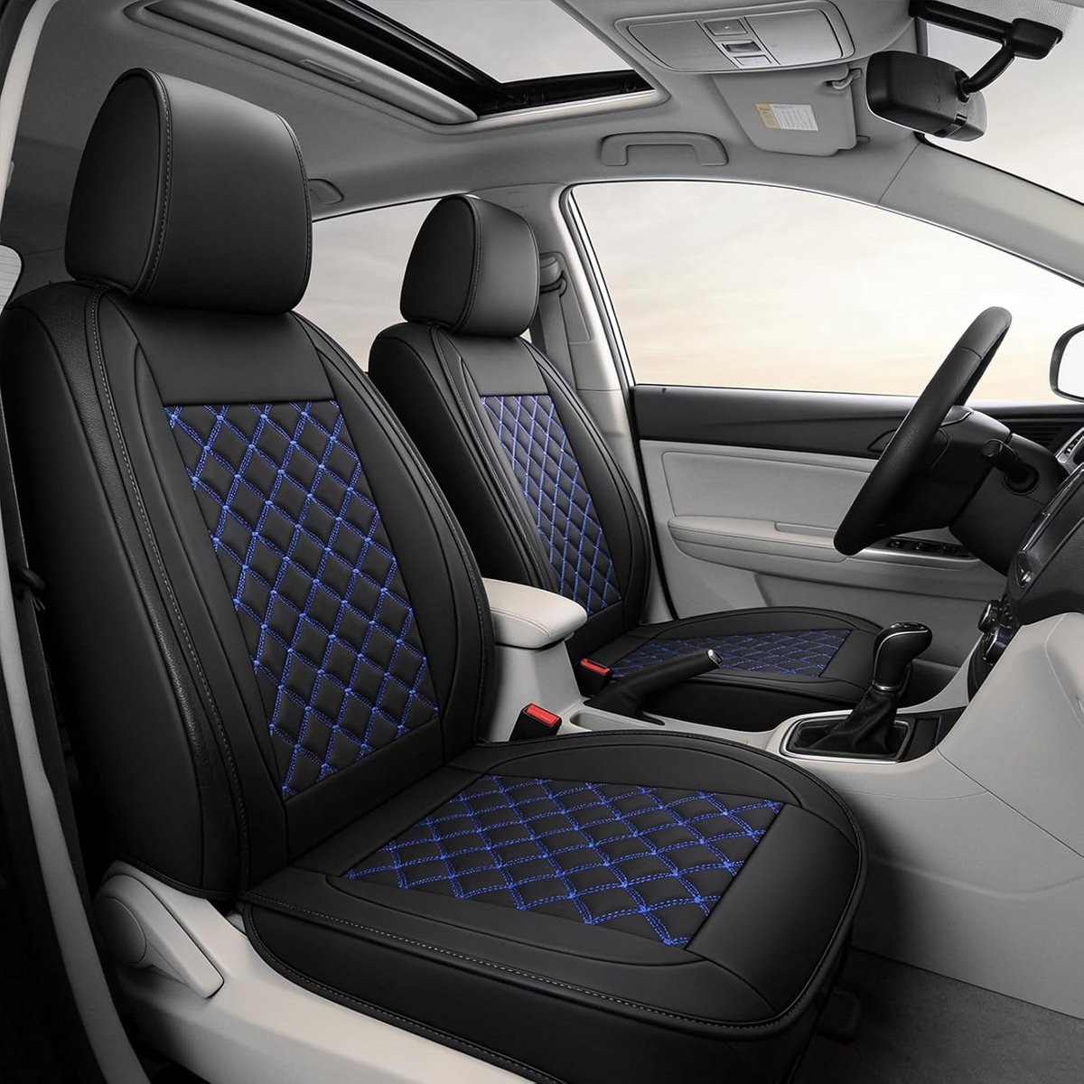 2 stuks PU-lederen voorstoelhoezen universele waterdichte autostoelbeschermer, verstelbare verwijderbare autostoelkussens, airbag compatibele autostoelaccessoires, wasbare autostoelhoezen (blauw)