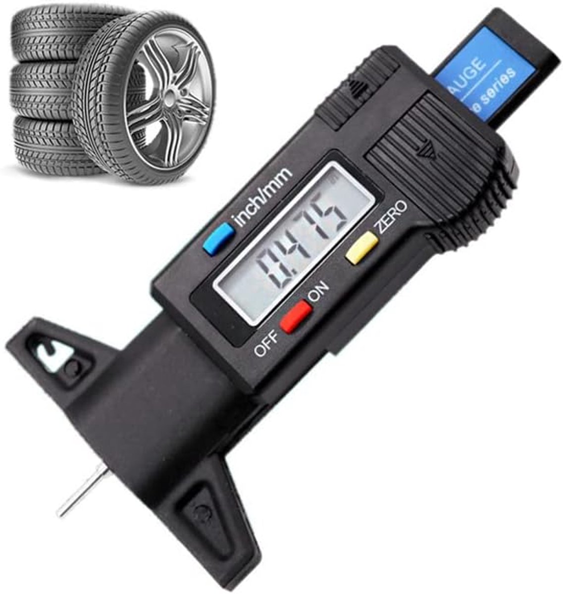 Bandenprofielmeter Digitale bandendieptemeter 0-25,4 mm Bandenprofieldiepte-meetinstrument voor auto's Vrachtwagens Motor - zwart