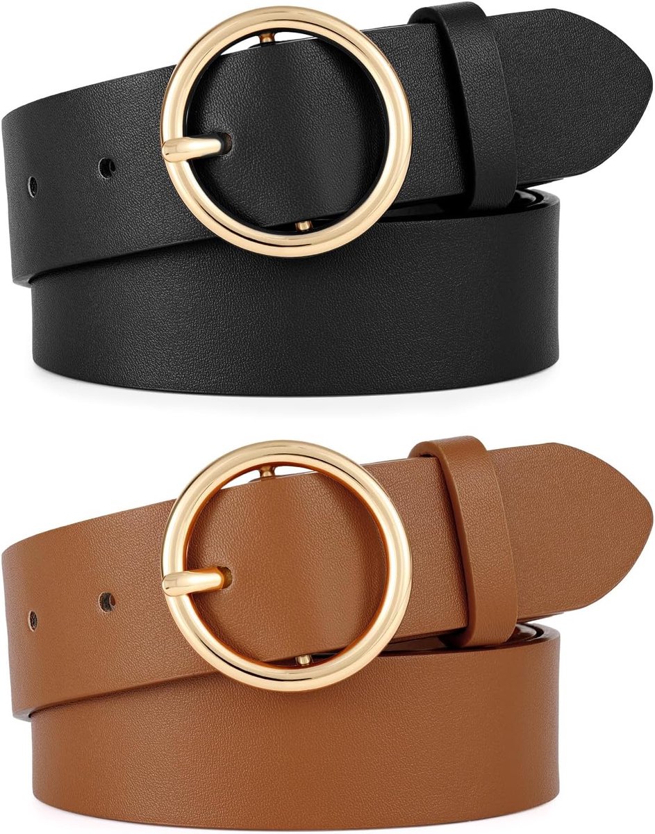 2 stuks leren damesriem voor jeans, broek, mode, dames, leren riem met gouden O-ring gesp