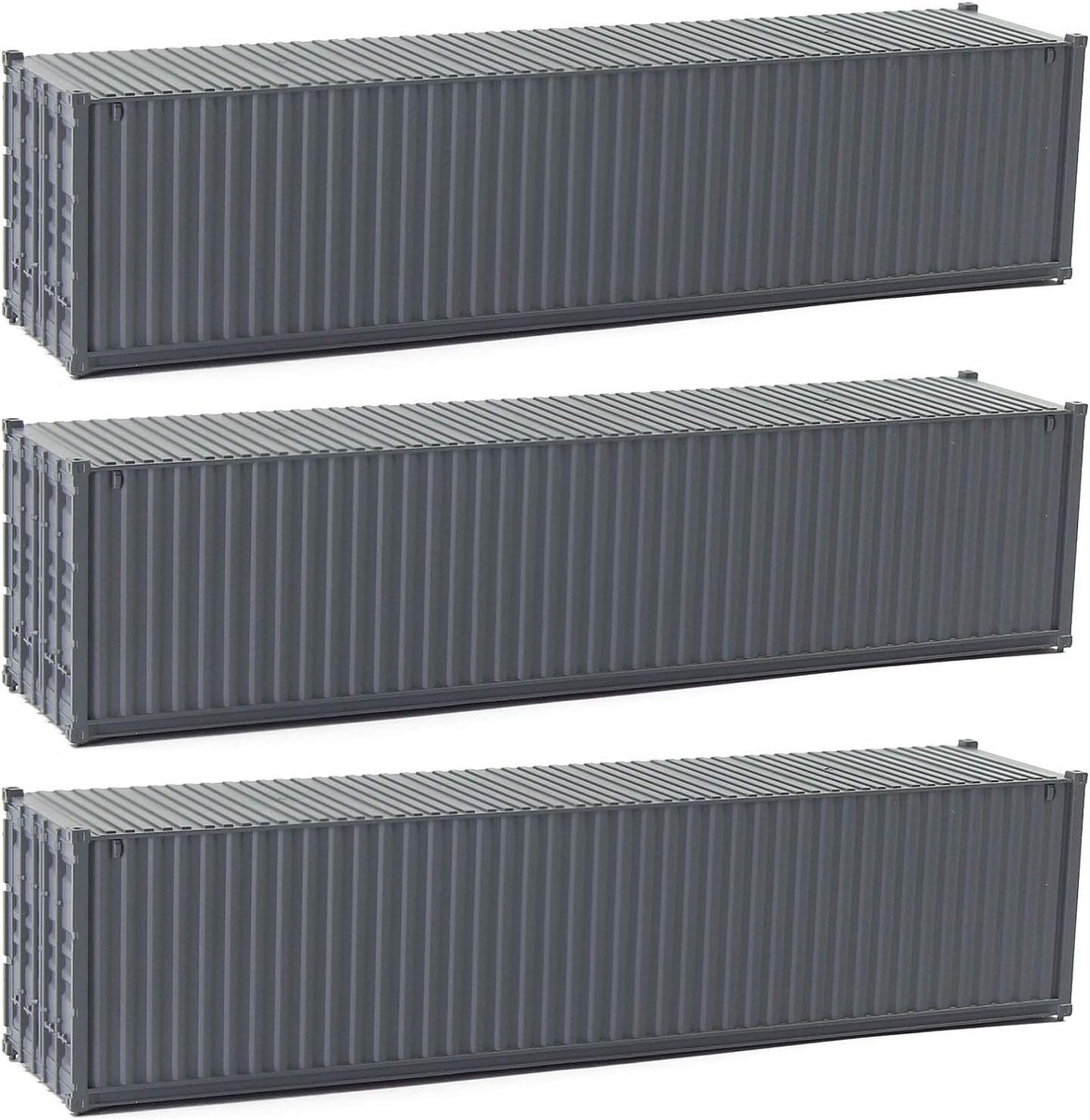 3 stk. 40ft Container Verzending Goederen Wagen Spoor HO Model Spoorbaan Karretje 1:87 (donkergrijs)