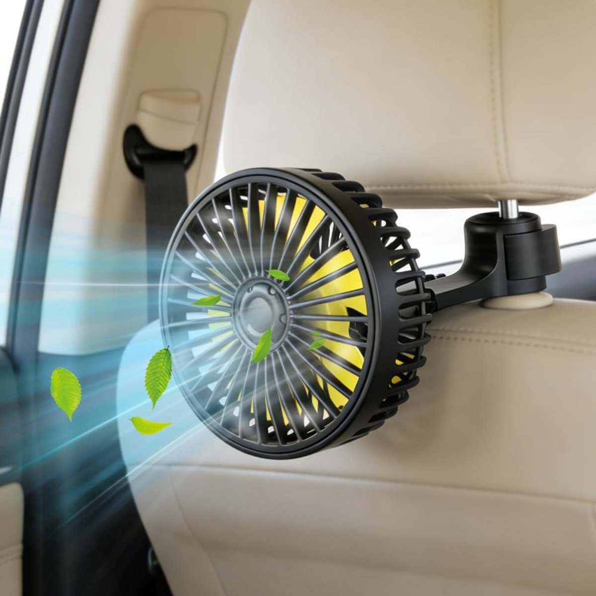Auto USB ventilator achterbank, 360° draaibaar autoventilator, 3 snelheden, USB stille ventilator auto, 5V draagbare ventilator voor achterbank, autoventilator voor vrachtwagen, SUV, camper