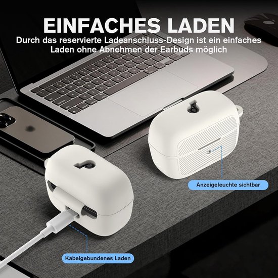 beschermhoes compatibel met Anker Soundcore C50i, inclusief sleutelhanger en reinigingsstift, schokbestendig, krasbestendig, volledige bescherming voor hoofdtelefoon (beige) — afbeelding 2