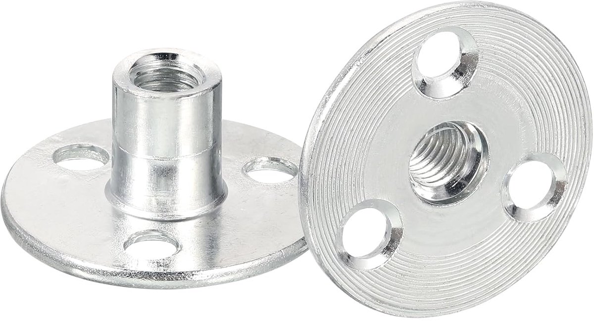 T-moeren met ronde sokkel van koolstofstaal 15 stuks flens hardware voor meubels moeren schroefdraad inzetstuk vrouwelijk