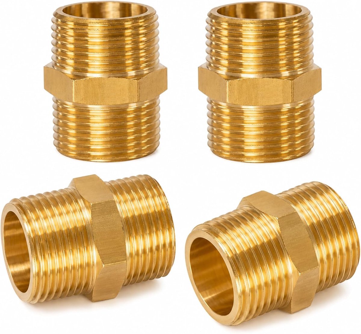 4 stuks dubbele nippels 3/4 inch messing buitendraad (Ø 25,7 mm) | 3/4 inch dubbele nippel met zeskant,connector AG messing schroefdraadfittingen,geschikt voor verwarming drinkwaterinstallatie