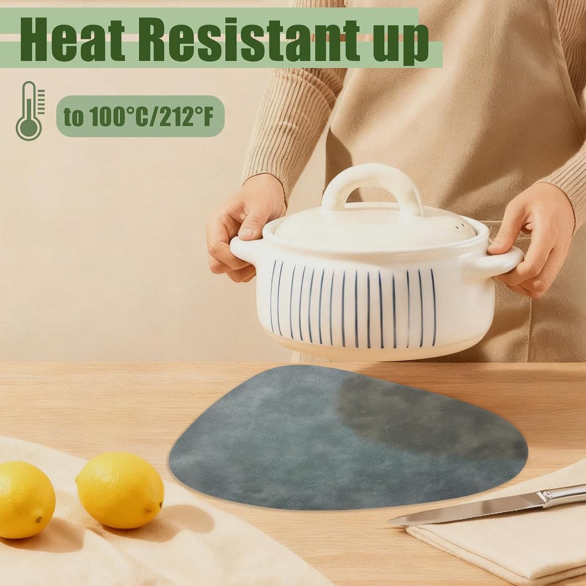 Placemats, afwasbaar, set van 4, lederlook, dubbelzijdig, hittebestendig, antislip, waterdicht, lekbestendig, PU, placemats: 34 x 42,5 cm (ovaal, grijs + donkergrijs)