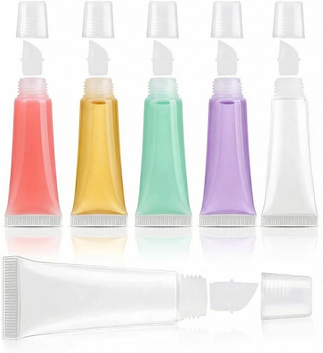 6 stuks lipglossbuizen, navulbare transparante PE-lippenbalsemcontainers met 5 ml roze spuiten voor doe-het-zelf cosmetica en make-upmonsters