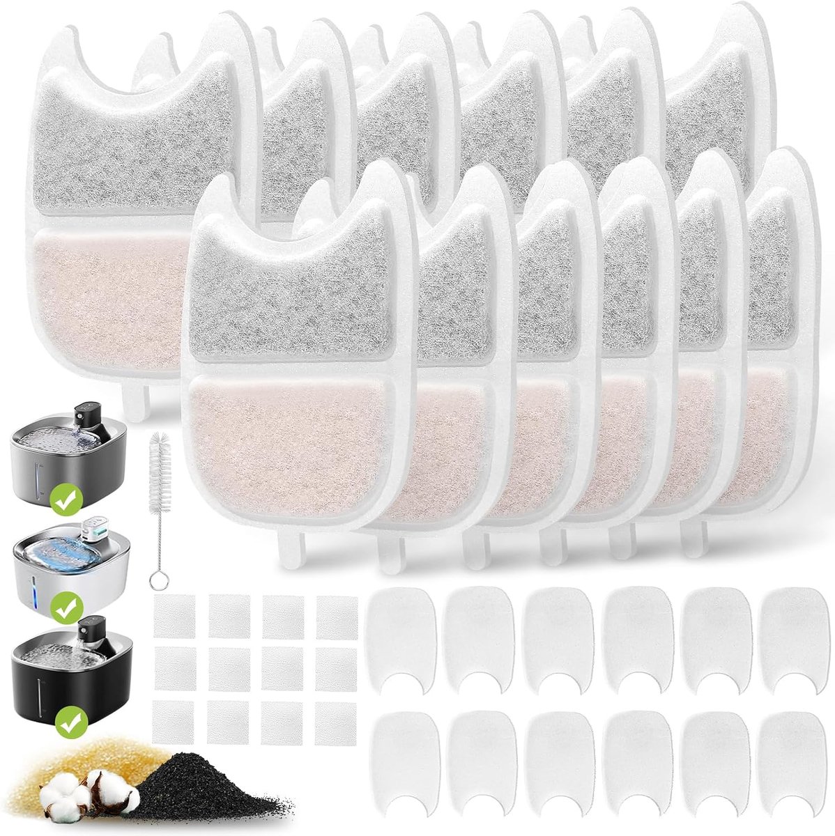 24 stuks reservefilters, 12 stuks filters + 12 stuks schuimfilters met hars en actieve kool voor kattenfontein van 4 liter, draadloos met bewegingsmelder