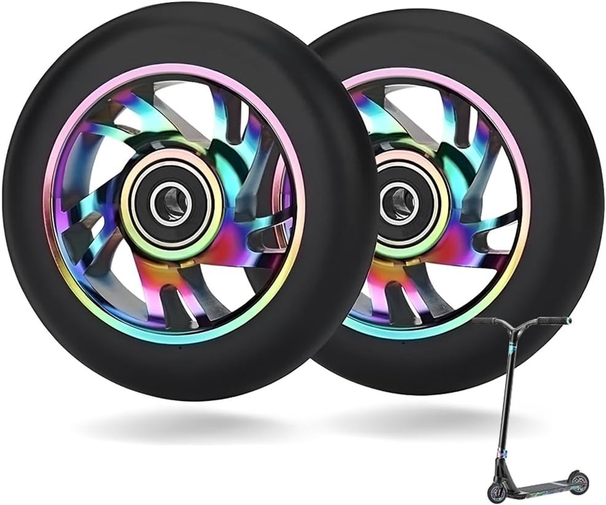 2 stuks, reservewielen voor step, 88A met ABEC-9 lagers, aluminium, reservewielen voor stepwielen, 100 mm, compatibel met de meeste stuntsteppen en kickscooters
