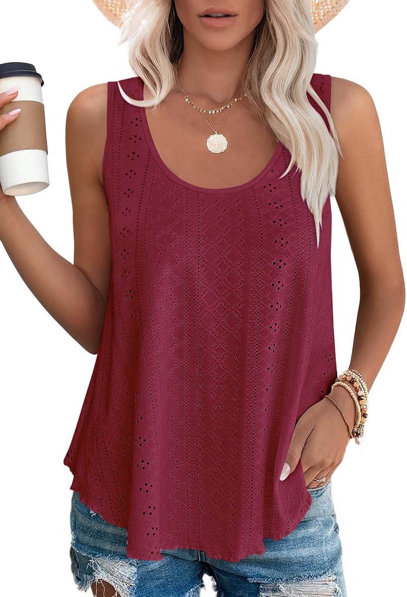Tanktop voor dames, zomer, mouwloos, bovenstuk, zomermode, ronde hals, shirt voor dames