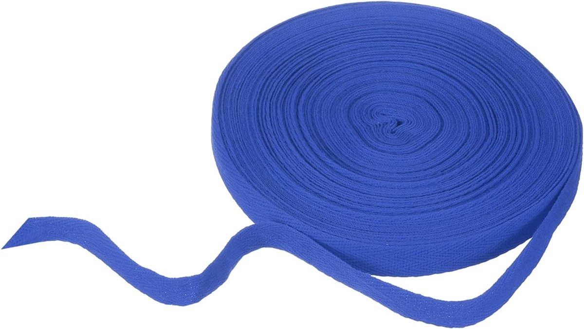 Katoenen visgraatlint 15 mm x 21 meter keperbinding biasrol voor doe-het-zelf naaien geschenkverpakking, helderblauw