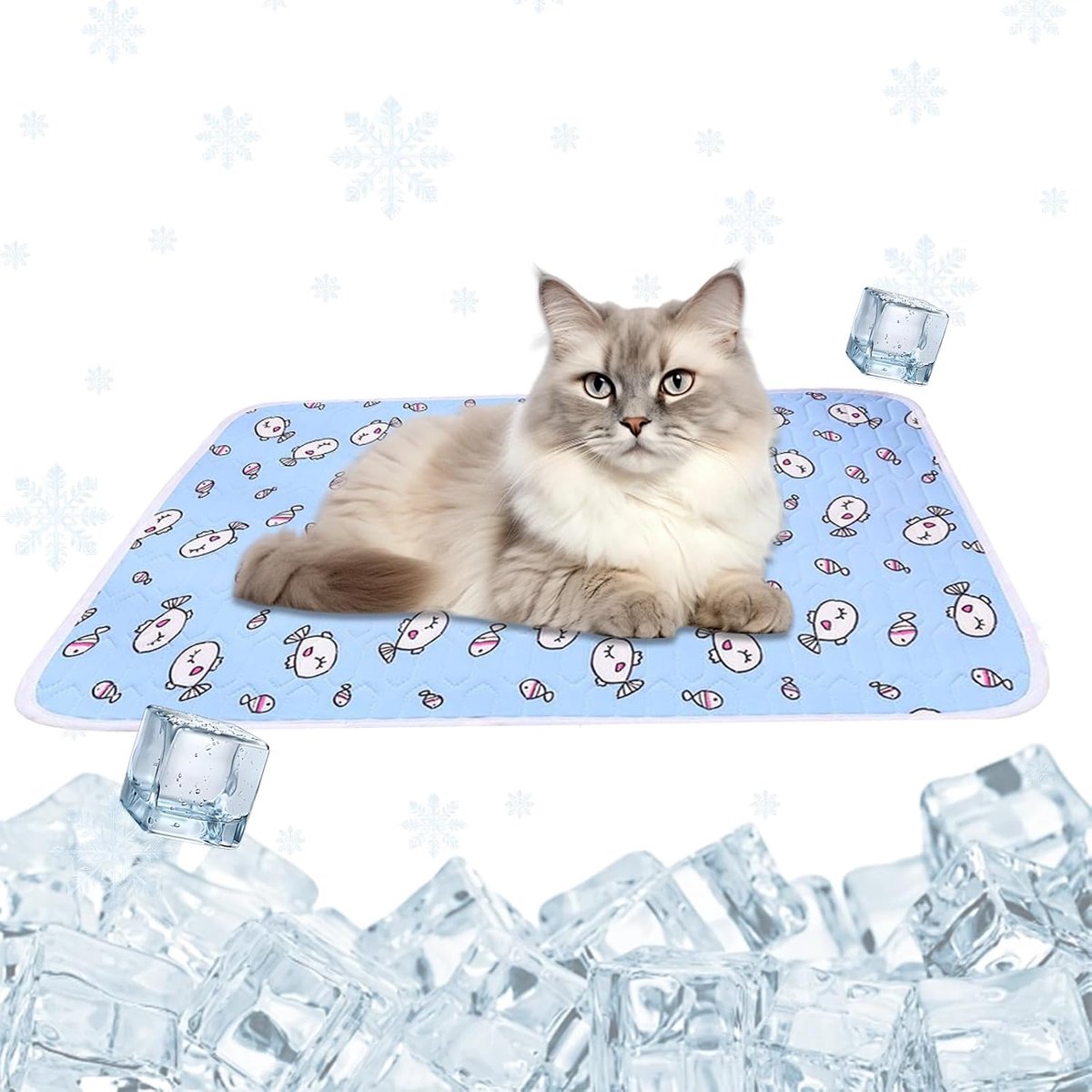 Kattenbed voor de zomer, klein hondenbed voor de zomer, 50 x 40 cm, wasbaar, koeldeken voor honden, niet-giftige koeldeken voor katten, voor huisdieren, reizen en auto, blauw