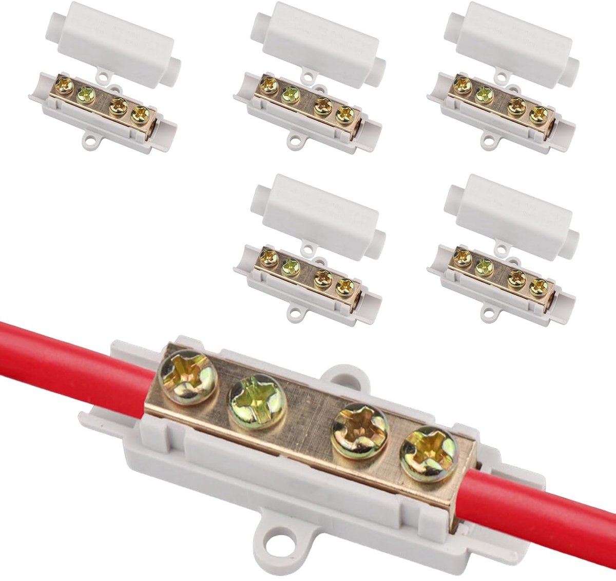 5 stuks doorgangsverbinders messing, ontwerp met dubbele schroeven, MUNTE draadverbinder, serieklemmen voor 2,5-16 mm², 100 A/1000 V, geschikt voor industrie, werkplaats en huishouden