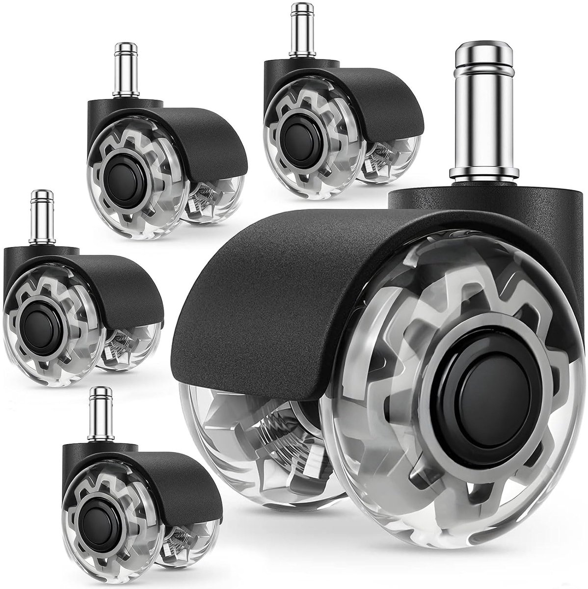 set van 5, 11 x 22 mm, reservewielen voor bureaustoelen, 360 graden rotatie zonder krassen, zeer stille bureaustoelwielen, voor tapijt, parketvloeren, harde vloeren en tegels