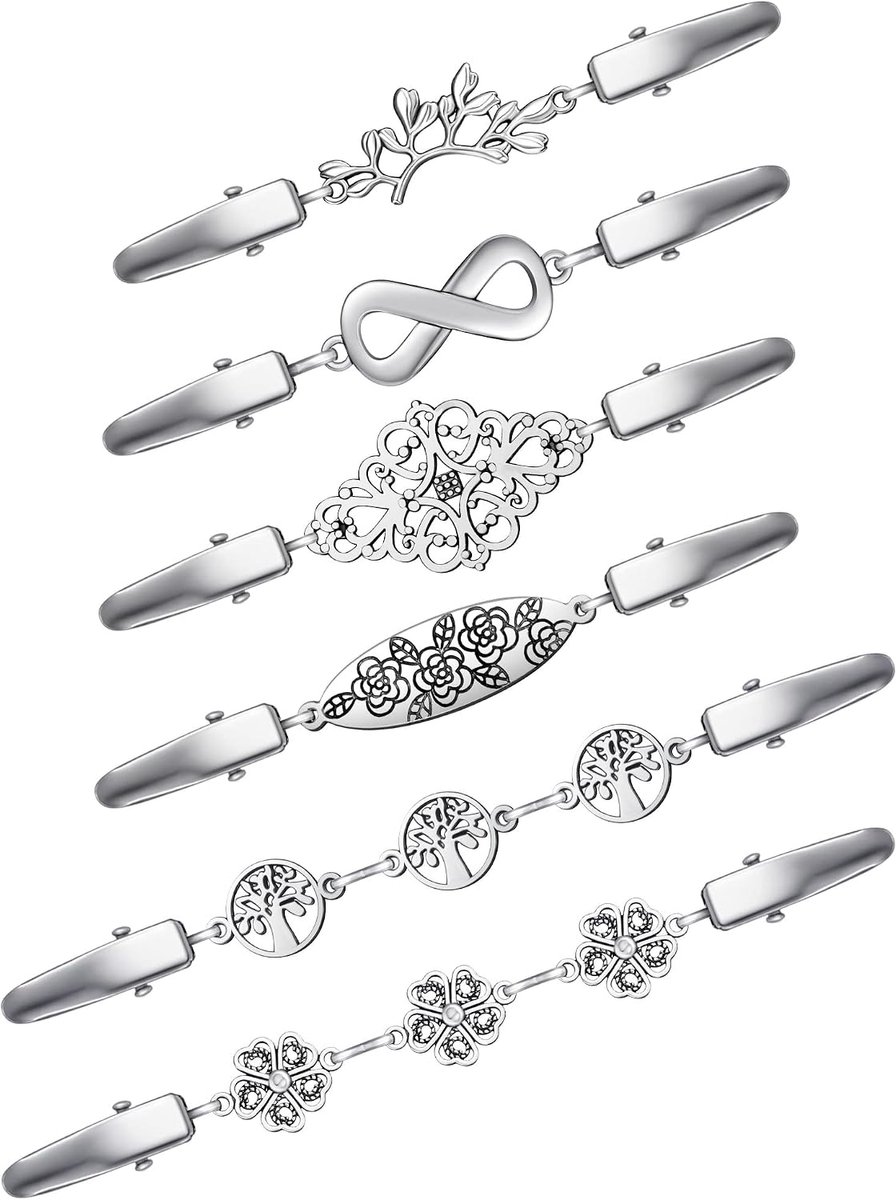 6 stuks Vestclips, creatief zilver, voor trui, sjaal, pullover, metalen omhang, kraagsluiting voor blouses, jurken, jas, Zink