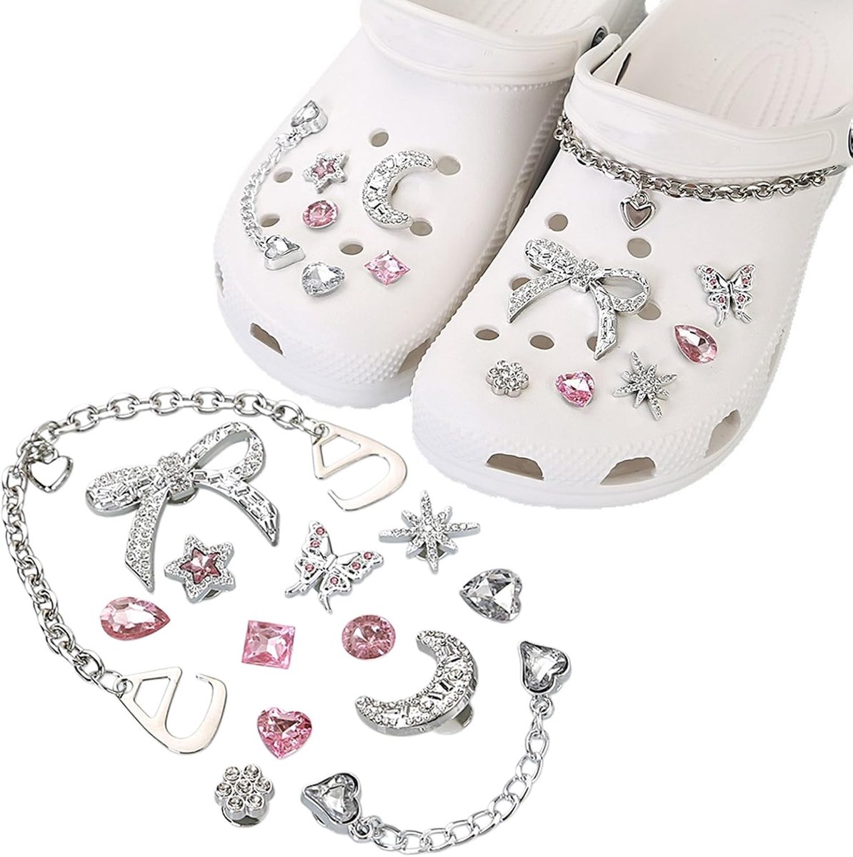 Bedels, schoenaccessoires van strass, krokodillenspelden, strass bedels voor klompen, decoratieve bedels, strand, decoratie voor strandsandalen