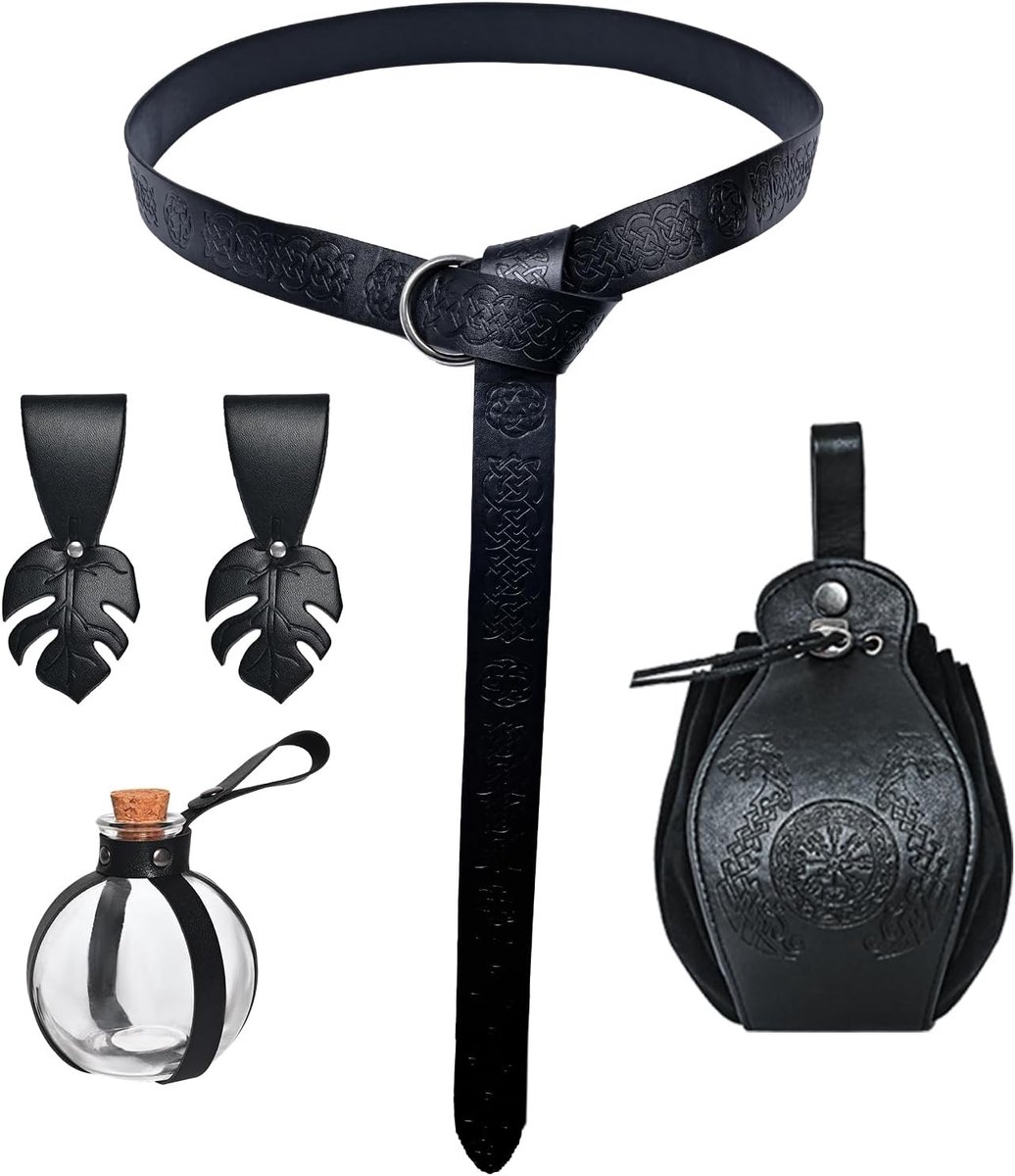 necromantenpak, middeleeuwse kledingaccessoires, Vikingkleding, middeleeuwse riem met zak, flesje, riemlus, voor cosplay heks kostuum, accessoires