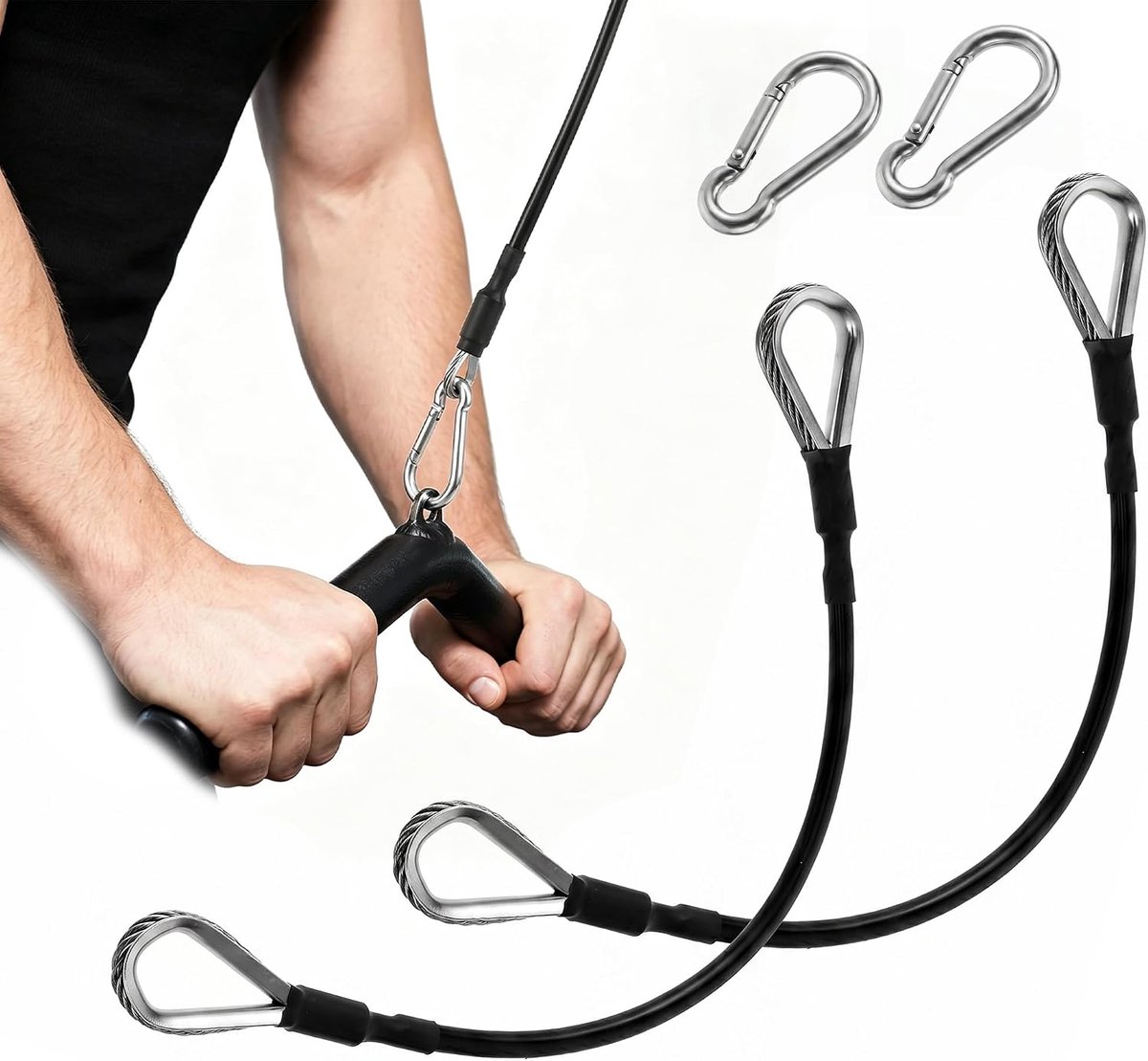 2-pack fitnesskabelverlengingen, 5 mm x 26 cm zware kabels met # 6 karabijnhaken, vervangende accessoires voor fitness- en thuistrainingsapparatuur, ideaal voor beenverlengingen en