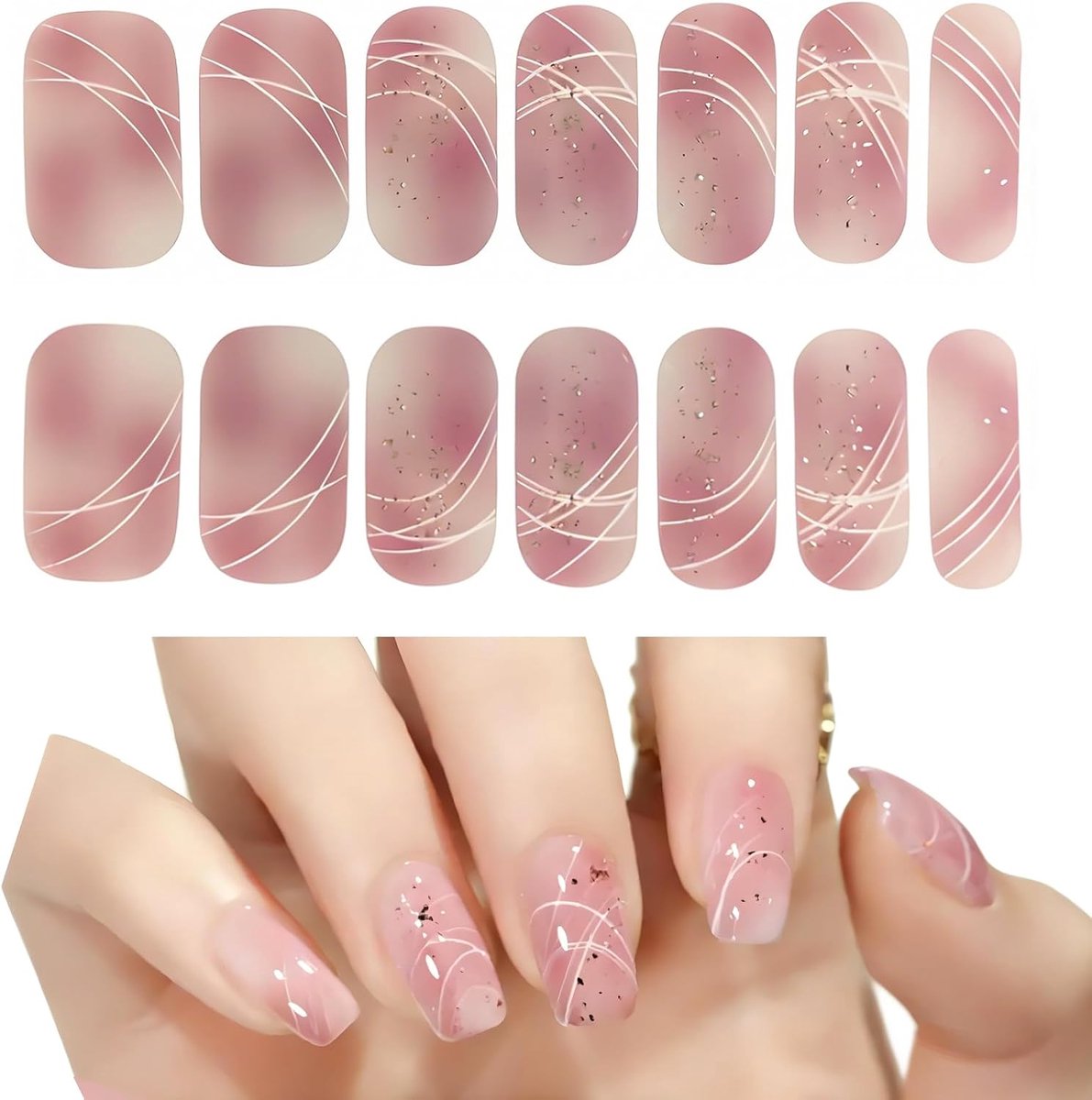 uv-gel, roze, ombre glitter, zelfklevende nagelstickers, gellak, wraps, hardend, voor nagelkunst, 14 stuks