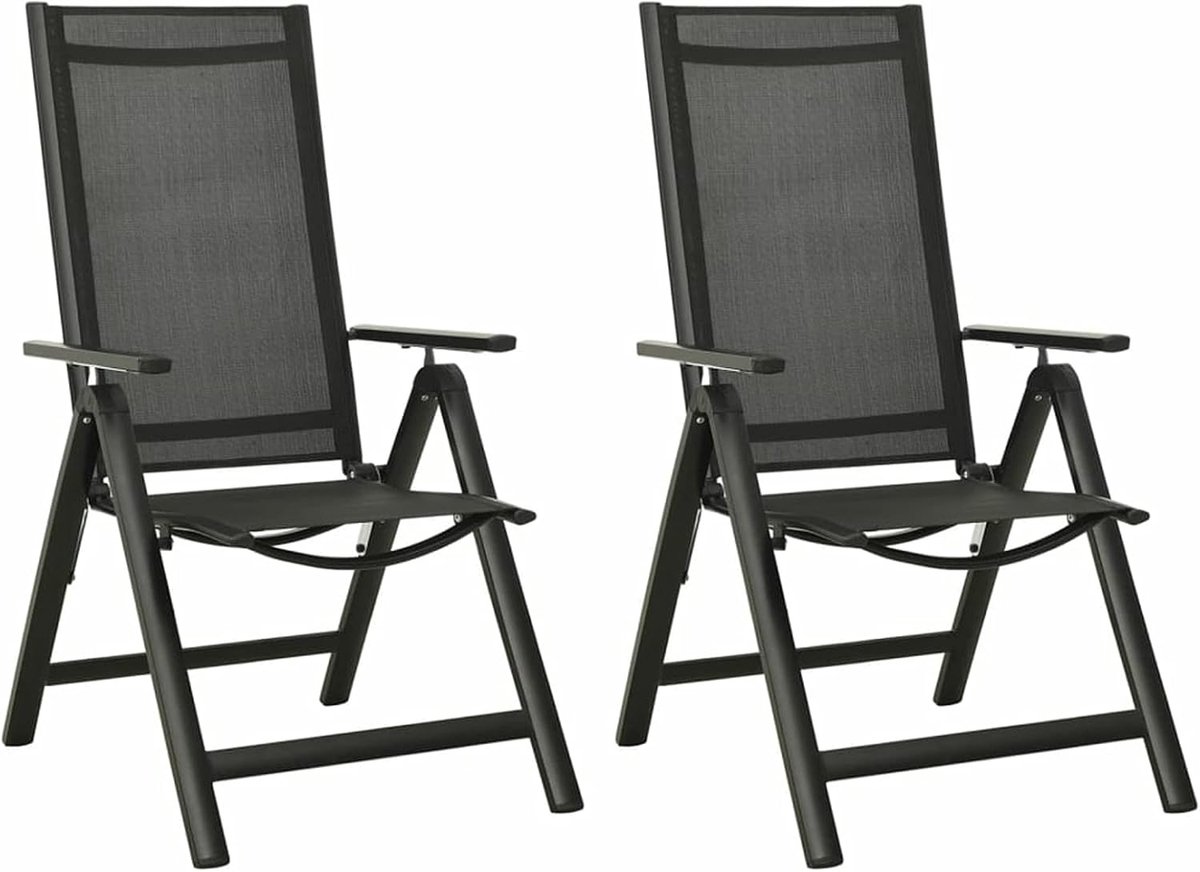 Opvouwbare tuinstoelen 2 stuks tuinstoelen klapstoelen tuinstoel klapstoel balkonstoel tuinstoel balkonstoelen klapstoel balkon tuin terras textileen en aluminium zwart#1