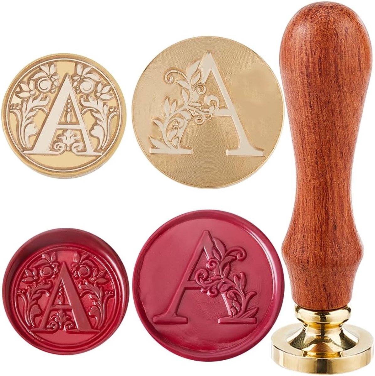 2 Stijlen Letter A Wax Seal Stempel Hoofd Initialen Vintage Retro Alfabet 25mm Verwijderbare Messing Hoofd Set met 1 Stks Hout Afdichting Stempel Handvat voor Bruiloft Enveloppen Uitnodiging