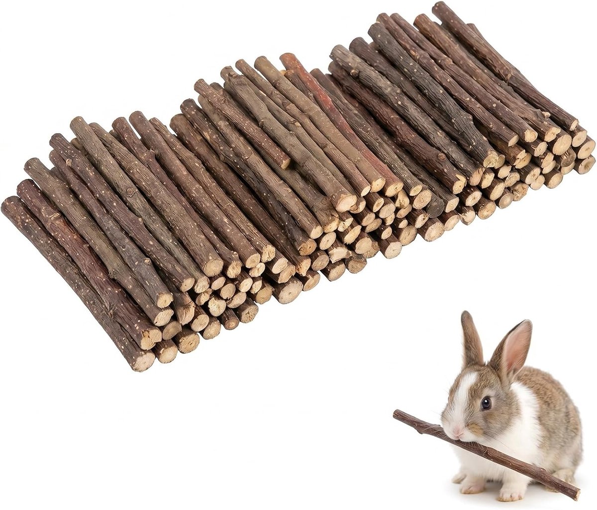 Speelgoed konijn kauwstokjes van appelhout, 3 x 50 g, natuurlijke appeltakken (10 cm) voor dwergkonijnen, hamsters, cavia's, chinchilla, molaire accessoires en tandverzorging