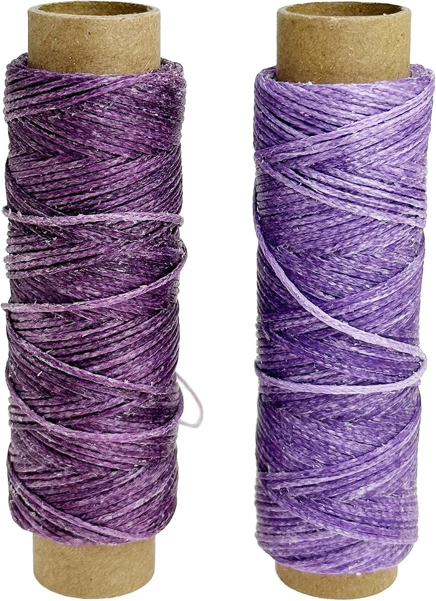 Set van 2 kleuren, 60 m naaigaren, 150D 0,8 mm, gewaxte lederdraad voor lederhandwerk, naaien, knutselen, paars en lichtpaars