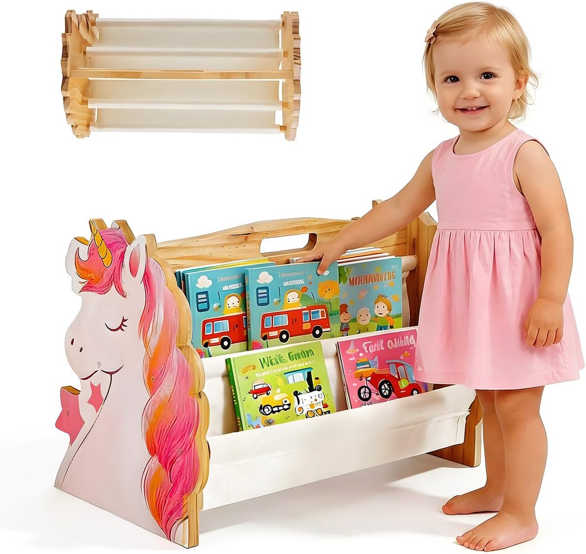 Boekenstandaard voor kinderen, van hout, met 4 planken, kinderrek voor boekenopslag, babykamer, speelkamer, klaslokaal of slaapkamer, boekenkast, opbergorganizer (3)